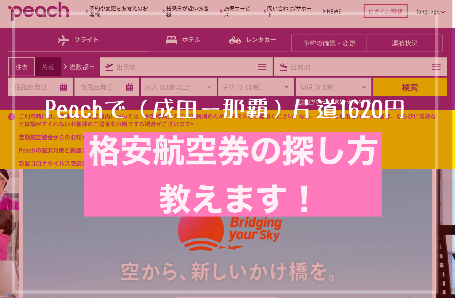 格安航空券の探し方・peach1,620円で成田から那覇へ【予約攻略法】｜かかと食べすぎガールの母子旅